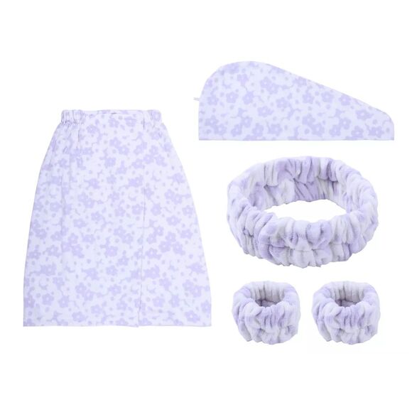 NWT The Big One® 5-Piece Solid Texture Bath Wrap Set - IVORY LAVENDER FLORAL - Picture 1 of 7